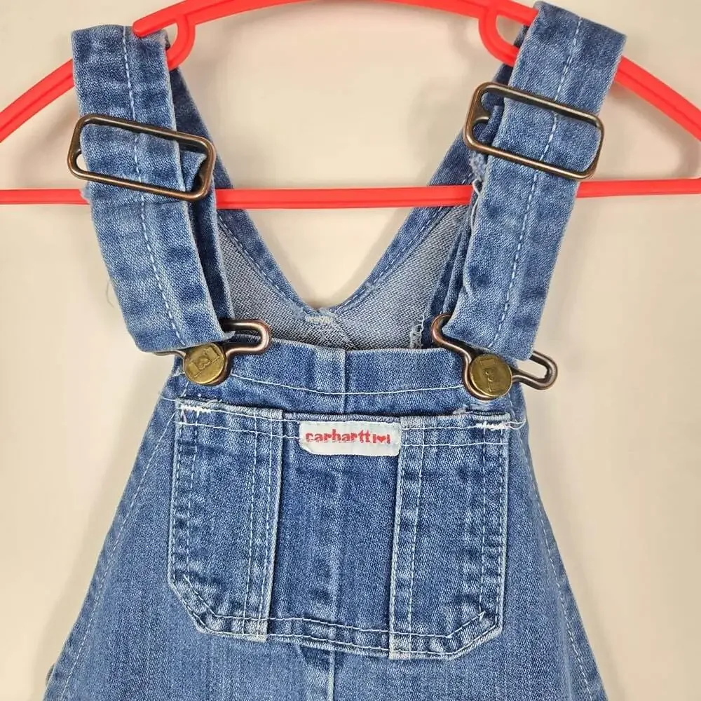 Vintage Carhartt Kids Denim Overalls 5-7Y Blue Workwear Made Canada